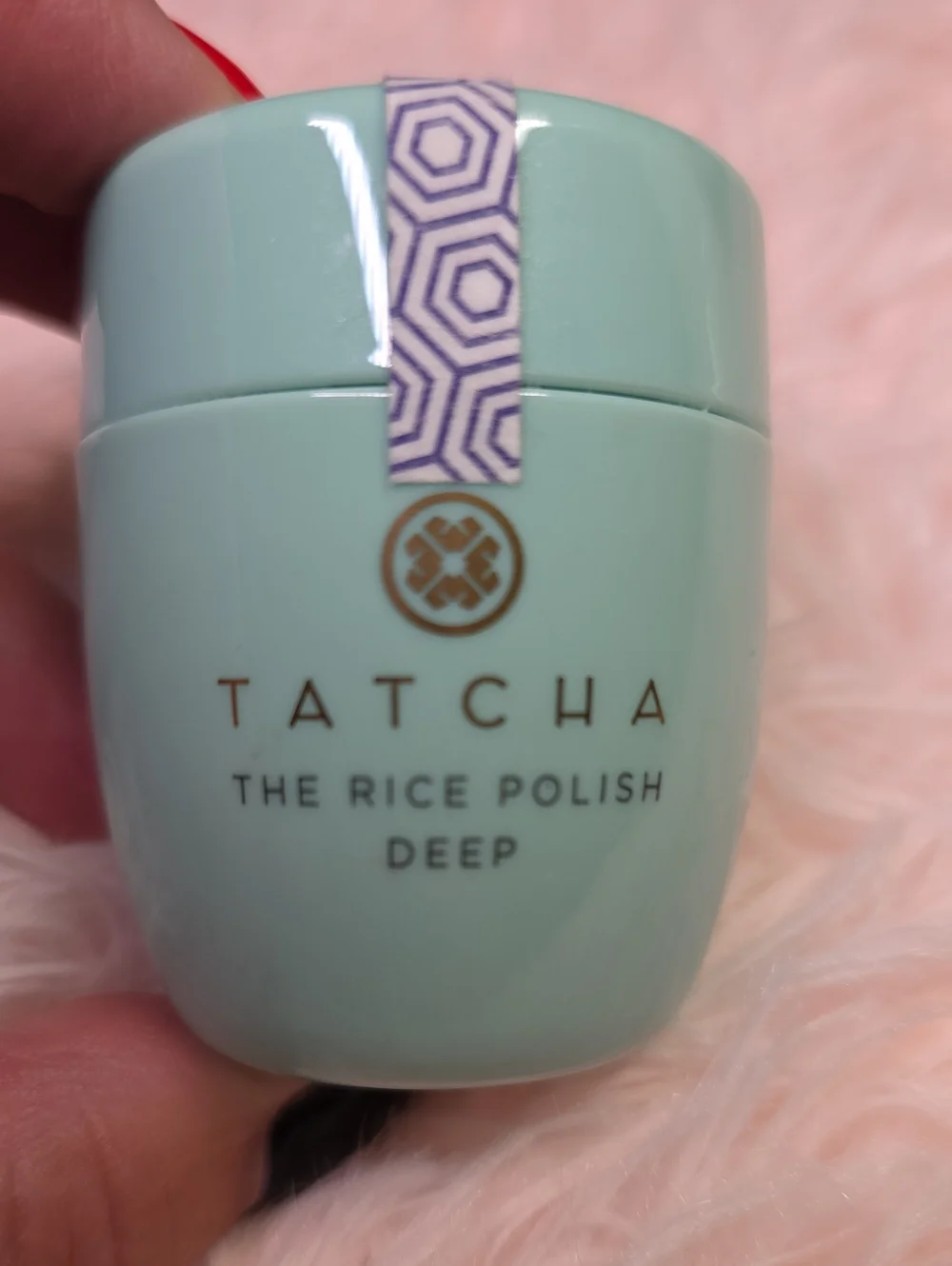 Tatcha The Rice Polish Deep Mint Green Travel Jar with Gold Logo